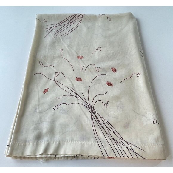 Vintage 80s flat sheet, beige, brown and white flowers, twin size bed - Picture 6 of 7